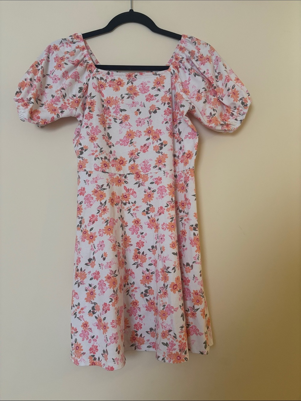 Girls Floral Puff Sleeve Summer Dress — Pink & Orange